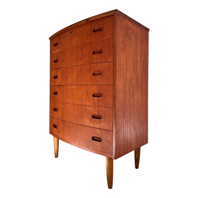 Semi-Circular Teak Chest of Drawers with Lock, 1950s For Sale
