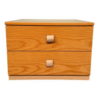Large Italian Oak Bedside Table with Double Drawer, 1980s For Sale