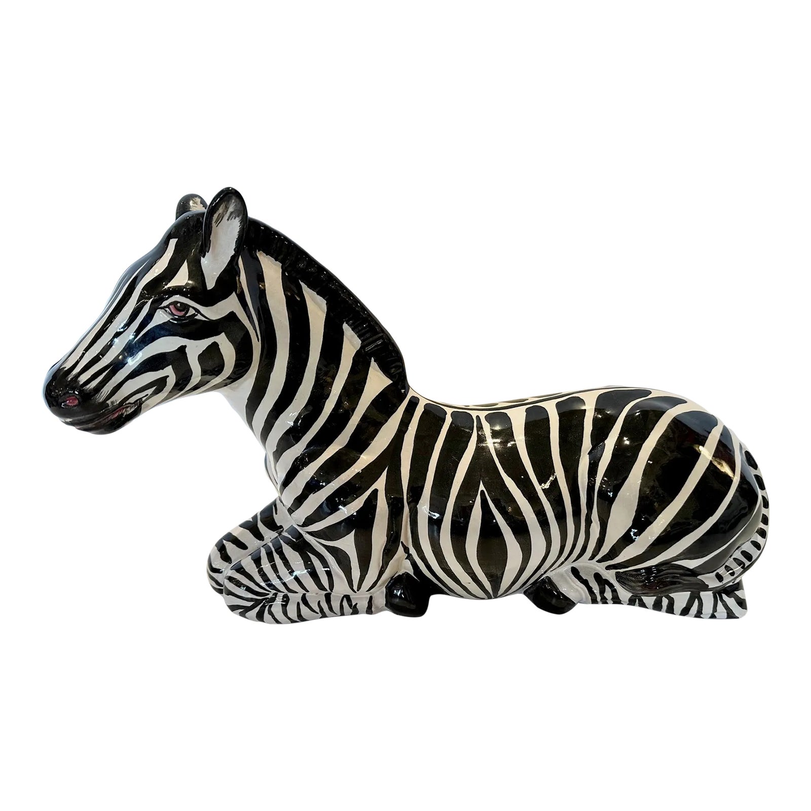 Black and White Glazed Terracotta Zebra Sculpture | Chairish
