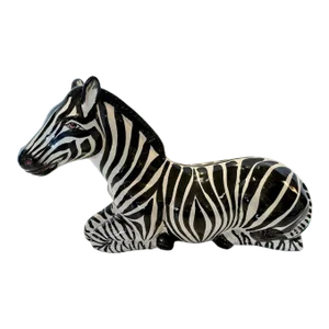 Black and White Glazed Terracotta Zebra Sculpture