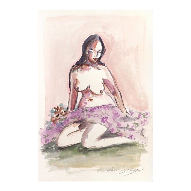 Figure v - Figurative Elegant Feminine Watercolor Portrait Painting on Paper Original Artwork by Ama Liyanage For Sale