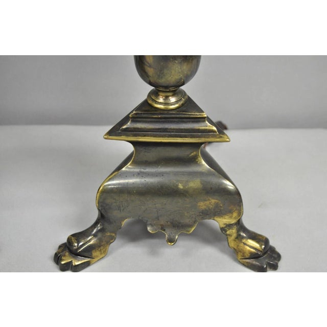 Metal Late 20th Century Frederick Cooper French Empire Brass Patina Trumpet Candelabra Table Lamp Pair For Sale - Image 7 of 12