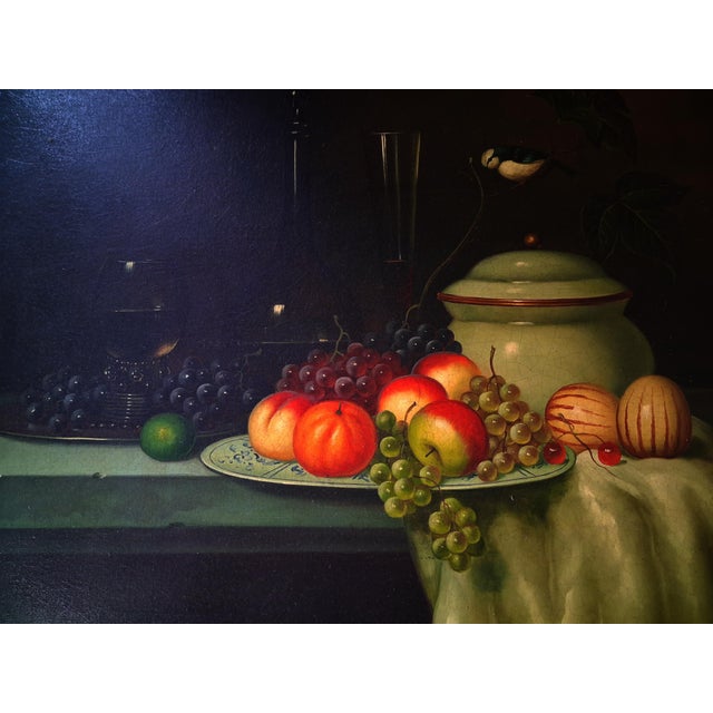 Vintage Mid-20th Century Realist Still Life Oil Painting After Johann Winck With Fruit and Porcelain Tureen For Sale - Image 4 of 12