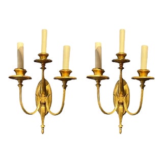 1900 Gilt Bronze Sconces 3 Lights - a Pair For Sale