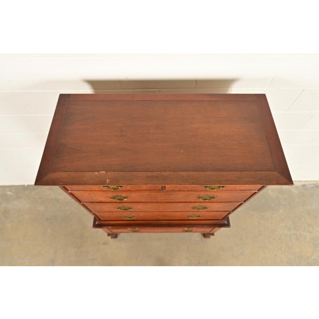 Baker Furniture Georgian Carved Walnut and Burl Wood Seven-Drawer Highboy Dresser, Circa 1960s For Sale - Image 12 of 15