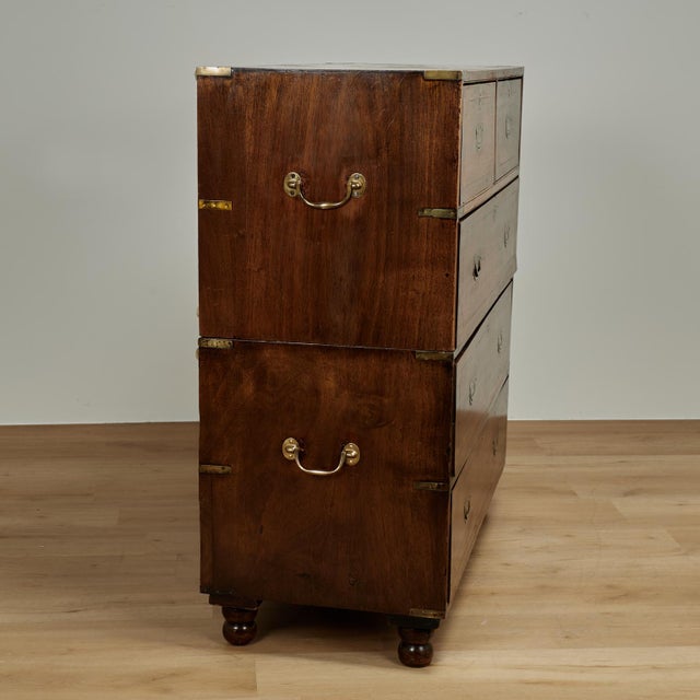 Brown Antique British Colonial Campaign Chest of Drawers For Sale - Image 8 of 16