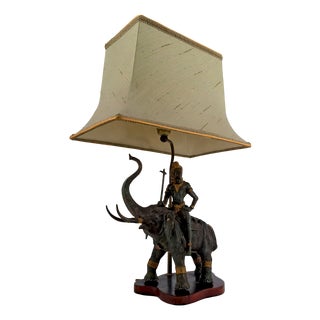 Sculptural Indra on Airavata Lamp in Bronze with Dual Patina, Thailand, 1950s For Sale
