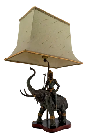 Sculptural Indra on Airavata Lamp in Bronze with Dual Patina, Thailand, 1950s