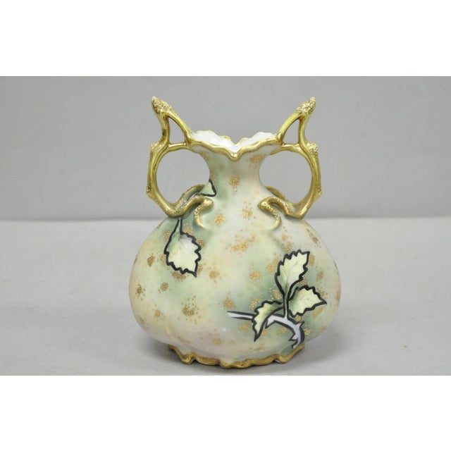 Yellow Antique Nippon Hand Painted Porcelain Twin Branch Handle Yellow Rose Small Vase For Sale - Image 8 of 13
