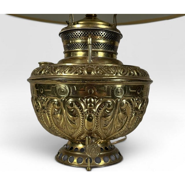 Antique Thomas B Adams and Sons Electrified Brass Oil Lamp For Sale - Image 4 of 13