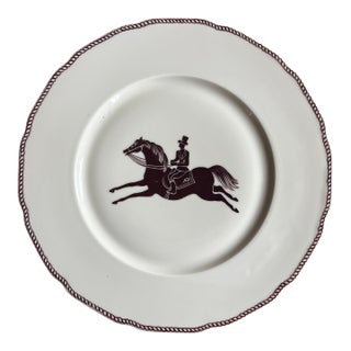 Large French Paris Porcelain Art Deco Charger Plate With Equestrian Silhouette of Horse & Rider Manner of Gio Ponti Signed Primavera For Sale