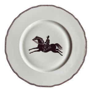 Large French Paris Porcelain Art Deco Charger Plate With Equestrian Silhouette of Horse & Rider Manner of Gio Ponti Signed Primavera