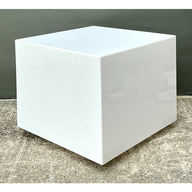 White Vintage Postmodern Lucite Box Side Table For Sale - Image 8 of 12