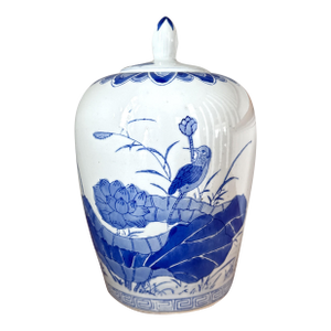 Blue and White Chinoiserie Temple Jar