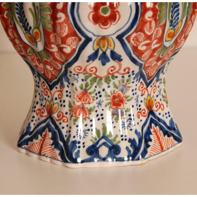 Red Delft Vases Polychrome Knob Vases Vintage Delftware Ceramic a Pair For Sale - Image 8 of 13