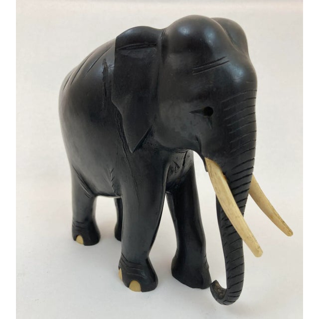 Wood Antique Anglo Indian Elephant Black Ebonized Wood Hand Carved Sculpture For Sale - Image 7 of 12