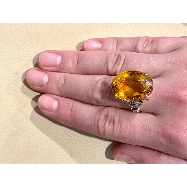 34 Ct Natural Oval Checker Board Citrine Cocktail Ring 14 Kt Yellow Gold, Estate For Sale - Image 14 of 18