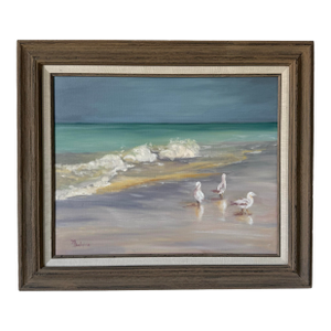 1993 Vintage Ocean Landscape Oil on Canvas Painting, Signed