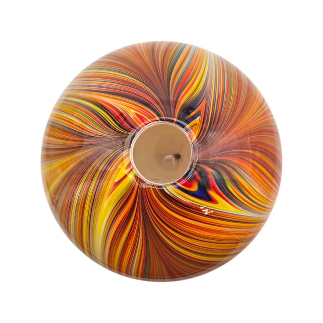 1990s Italian Cased Swirl Art Glass Bowl Vase Orange Yellow 11" Hand Blown For Sale - Image 5 of 10