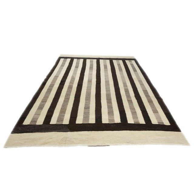 Persian Modern Safari Kilim 8x11 Ivory & Brown Handmade Area Rug #1142160 For Sale - Image 4 of 6