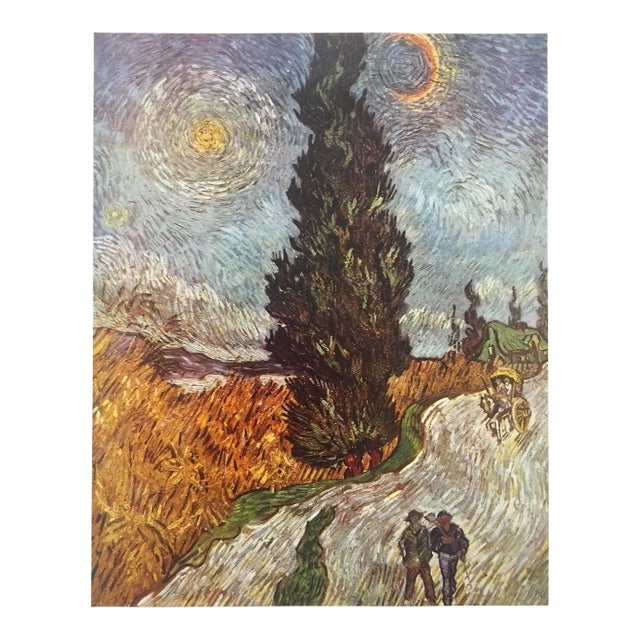 Vincent Van Gogh Vintage 1952 Post Impressionist Lithograph Print " Road With Cypress and Star " 1890 For Sale