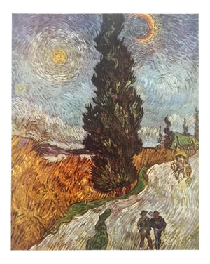 Vincent Van Gogh Vintage 1952 Post Impressionist Lithograph Print " Road With Cypress and Star " 1890