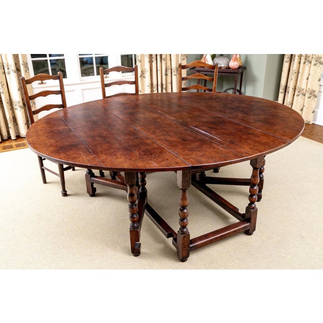 19th Century Oversized Oval Gate-Leg Drop Leaf Oak Dining Table For Sale - Image 4 of 16