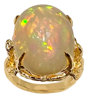 10 Carat Oval Shape Ethiopian Opal Cocktail Ring 14 Karat Yellow Gold