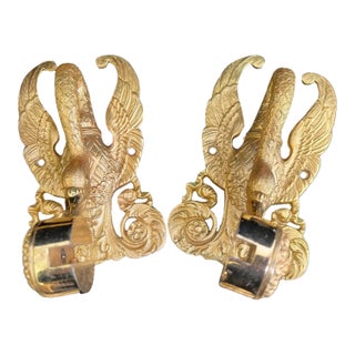 1980s Authentic Sherle Wagner Gilt Bronze Swan Shelf Brackets - A Pair For Sale