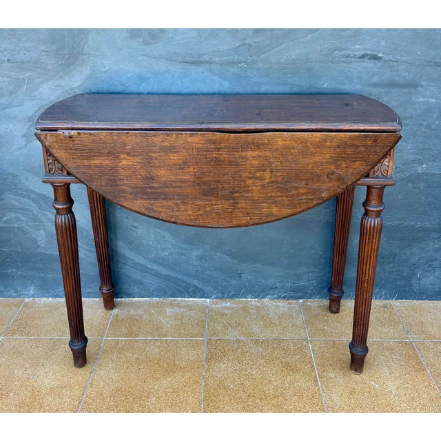 Spanish Neoclassical Oak Drop-Leaf Table with Drawer, 1940s For Sale - Image 4 of 13