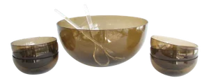 Vintage Guzzini Tullia Dark Amber Acrylic Salad Serving Set - - Set of 9