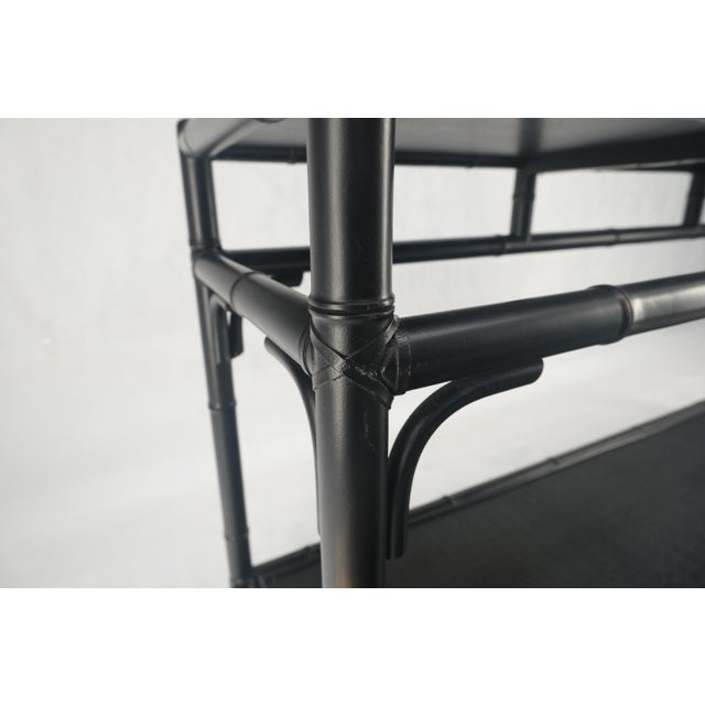 Black Lacquer Bamboo Rattan 60" Long Console Sofa Table Bloomingdale's MINT! For Sale - Image 11 of 14