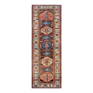 1890s Brown Geometric Tribal Antique Persian Kurdish Rug 3'5" X 8'3" Wool Handknotted Carpet For Sale