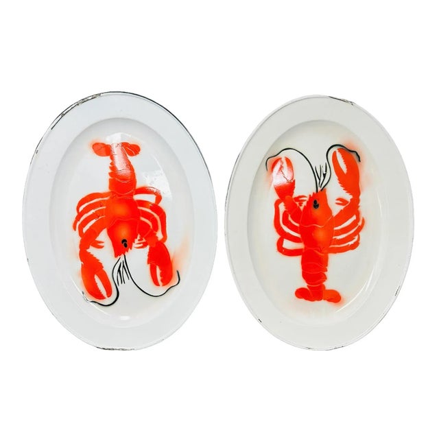 Vintage Lobster Enamelware Oval Platters a Set of 2 - Large For Sale - Image 9 of 9