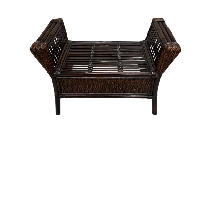 Vintage Bamboo and Woven Rattan Ottoman Footstool For Sale - Image 6 of 9