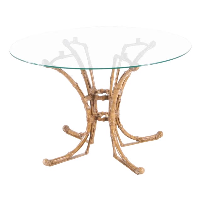 Brass Painted Faux Bamboo Side Table, 1970s For Sale