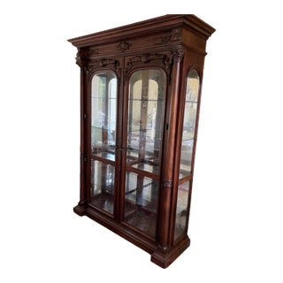 Monumental French Classical Carved Wood Curio China Cabinet For Sale