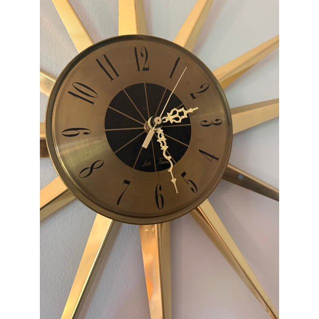 Seth Thomas Clock Company Post Modern McM Starburst Clock Sunburst Brass Seth Thomas For Sale - Image 4 of 4