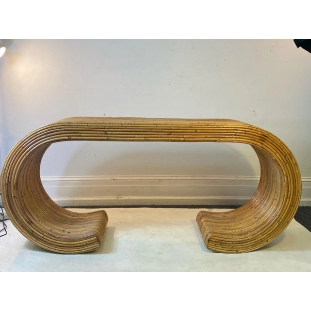 Modern Curved Form Split Bamboo Console Designed In The 1970's In The Manner Of Gabriella Crespi.