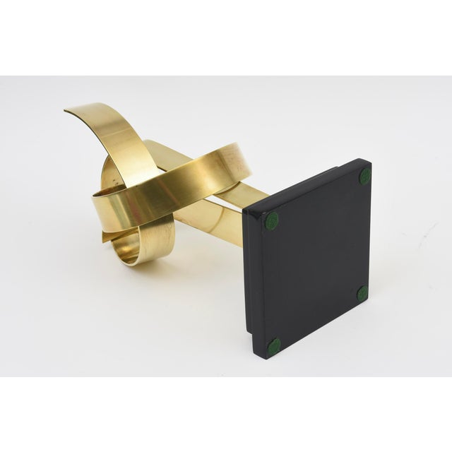 Vintage Van Teal Brass Ribboned Sculpture on Black Wood Base, 1970's For Sale - Image 10 of 12
