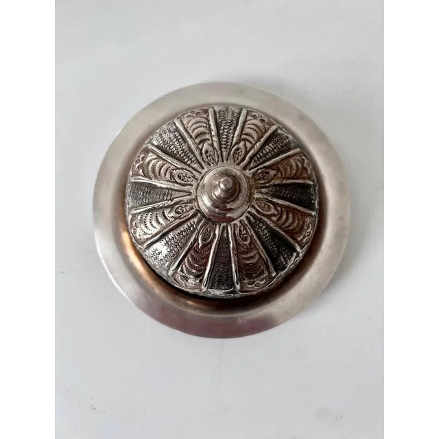 Mid-Century Modern Domed French Silver Plate Repoussé Butter or Covered Dish Plate For Sale - Image 3 of 13