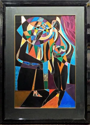 1990s Neal Doty "Mardi Gras" Hand Signed With Custom Frame Artwork