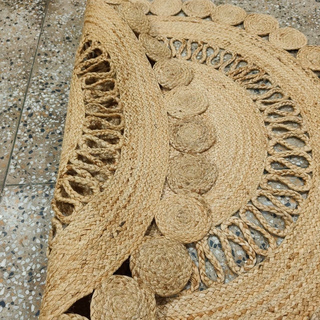 Artisan Handwoven Natural Jute Doormat With Decorative Loop Border For Sale - Image 6 of 12