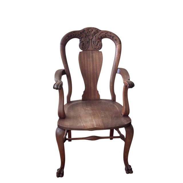 Wood Mid 20th Century George II-Style Carved Armchair | Claw & Ball Feet For Sale - Image 7 of 7