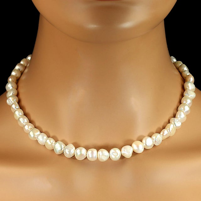 Ajd 17 Inch Creamy White Double Shine Pearl Necklace June Birthstone For Sale - Image 4 of 6