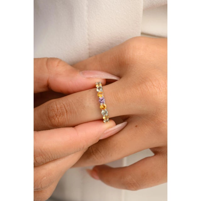 This is part of Chairish’s Fine Jewelry assortment. Stackable Multi Gemstone Half Eternity Band Ring for Her in 14K Gold...