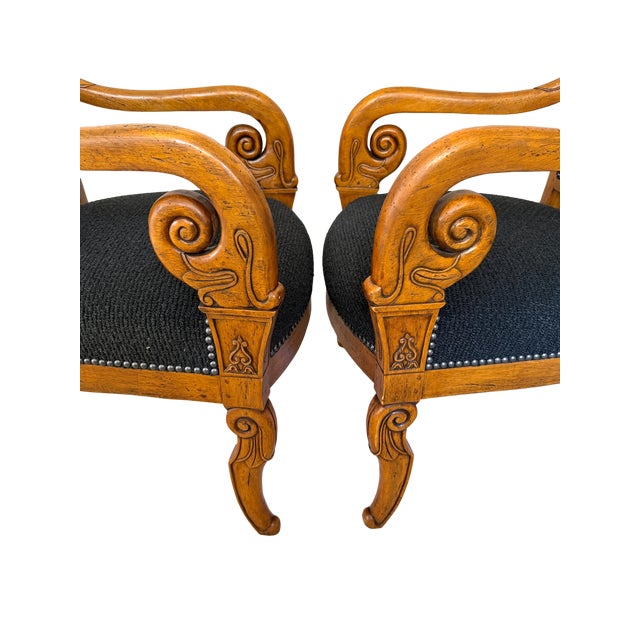 Mid 19th Century Antique 19th C Biedermeier Armchairs in Walnut & Black Boucle - A Pair For Sale - Image 5 of 11