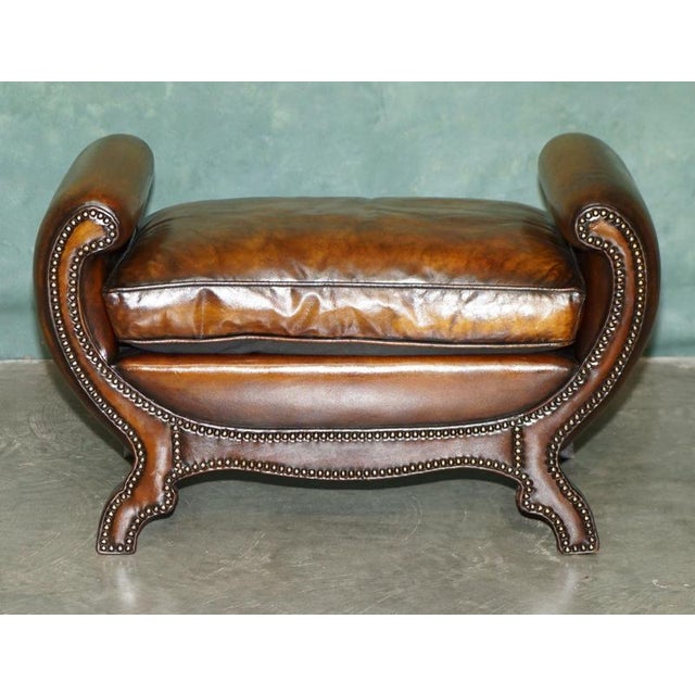 Antique Edwardian Sculptural Leather Scroll End Ottomans, 1910, Set of 2 For Sale - Image 17 of 18