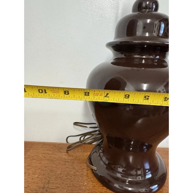 Pair Vintage Brown Ceramic Ginger Jar Table Lamps Hollywood Regency MCM Style For Sale - Image 15 of 16