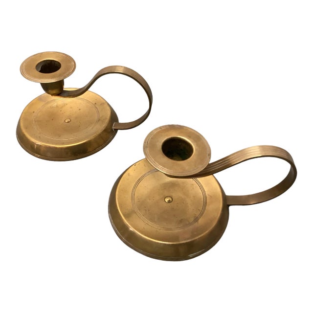 Pair of Brass Candlesticks, Europe 1950s For Sale